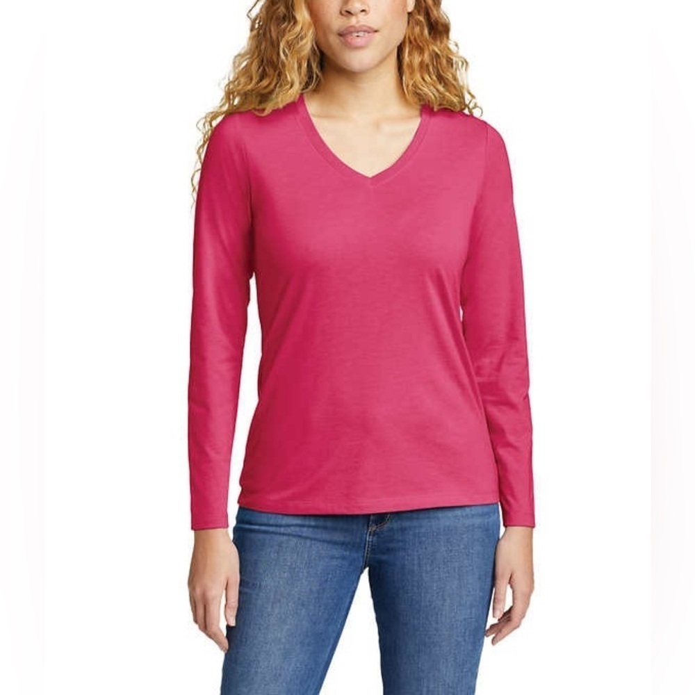 Eddie Bauer V-Neck Shirt Pink Long Sleeve - Size XL